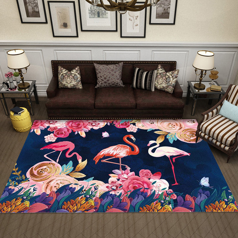 Modern Living Room Rug Multi Colored Plant Printed Indoor Rug Polyster Non-Slip Backing Pet Friendly Carpet Pink Clearhalo 'Area Rug' 'Modern' 'Rugs' Rug' 2296003