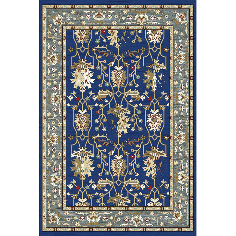 Vintage Living Room Rug Multi Colored Flower Printed Indoor Rug Polyster Easy Care Pet Friendly Carpet Dark Blue Clearhalo 'Area Rug' 'Moroccan' 'Rugs' Rug' 2296168