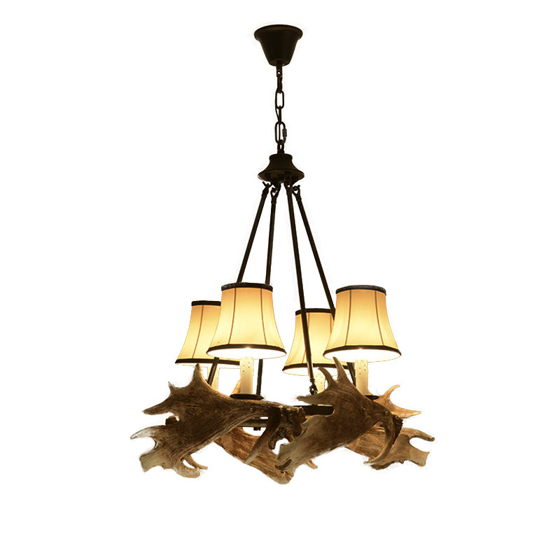 Tapered Dining Room Ceiling Chandelier Rustic Resin 4 Lights Beige Hanging Fixture with Fabric Shade Clearhalo 'Ceiling Lights' 'Chandeliers' Lighting' options 229619