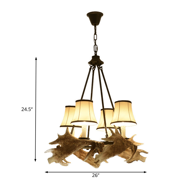 Tapered Dining Room Ceiling Chandelier Rustic Resin 4 Lights Beige Hanging Fixture with Fabric Shade Clearhalo 'Ceiling Lights' 'Chandeliers' Lighting' options 229620