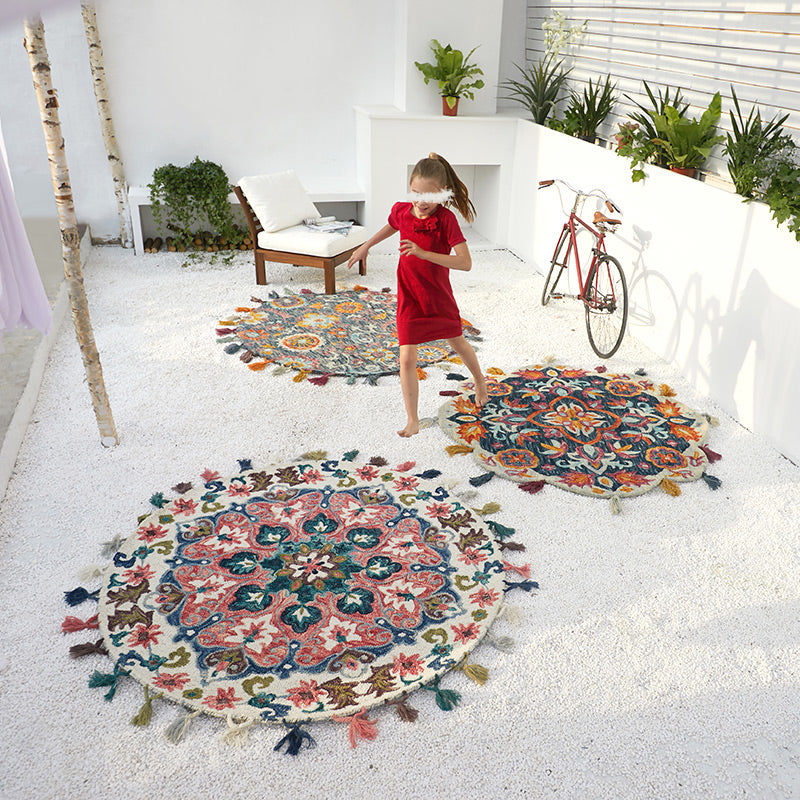 Traditional Floral Printed Rug Multi-Color Lamb Wool Area Carpet Pet Friendly Machine Washable Indoor Rug with Tassel for Room Clearhalo 'Area Rug' 'Moroccan' 'Rugs' Rug' 2296215