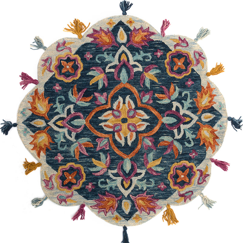 Traditional Floral Printed Rug Multi-Color Lamb Wool Area Carpet Pet Friendly Machine Washable Indoor Rug with Tassel for Room Navy Clearhalo 'Area Rug' 'Moroccan' 'Rugs' Rug' 2296217