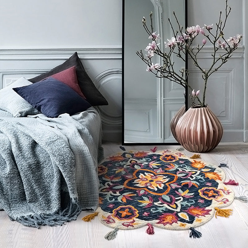 Traditional Floral Printed Rug Multi-Color Lamb Wool Area Carpet Pet Friendly Machine Washable Indoor Rug with Tassel for Room Clearhalo 'Area Rug' 'Moroccan' 'Rugs' Rug' 2296218
