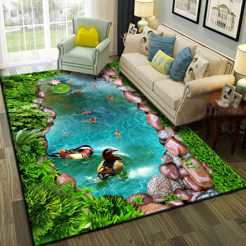 Multicolor Living Room Rug Trendy Floral Print Indoor Rug Cotton Blend Easy Care Pet Friendly Carpet Lake Blue Clearhalo 'Area Rug' 'Rug' 2296259