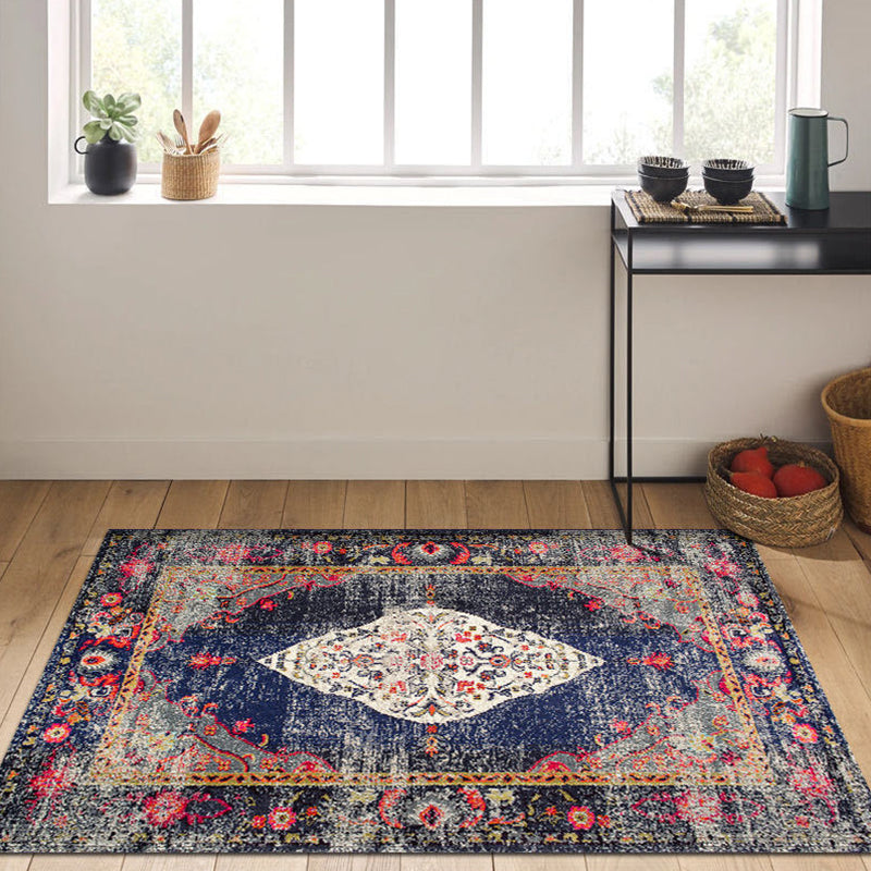 Persian Geometric Pattern Rug Multicolored Synthetics Area Rug Non-Slip Backing Easy Care Indoor Rug for Decor Dark Blue Clearhalo 'Area Rug' 'Moroccan' 'Rugs' Rug' 2296385
