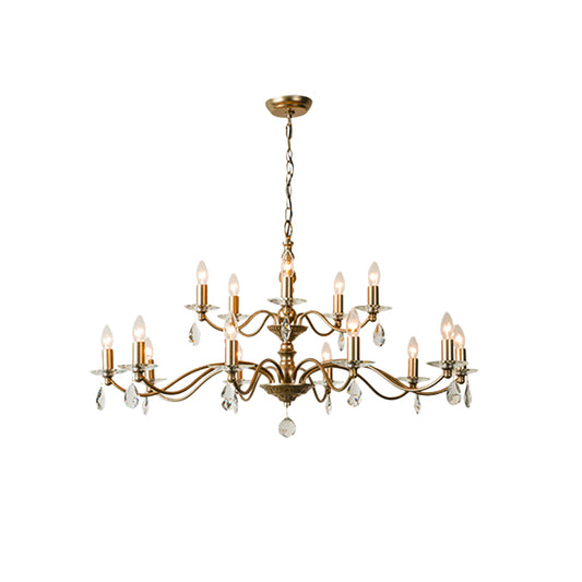 9/12/15 Lights Ceiling Light Country Candle Metal Hanging Chandelier in Champagne for Dining Room with Crystal Drop Clearhalo 'Ceiling Lights' 'Chandeliers' Lighting' options 229641