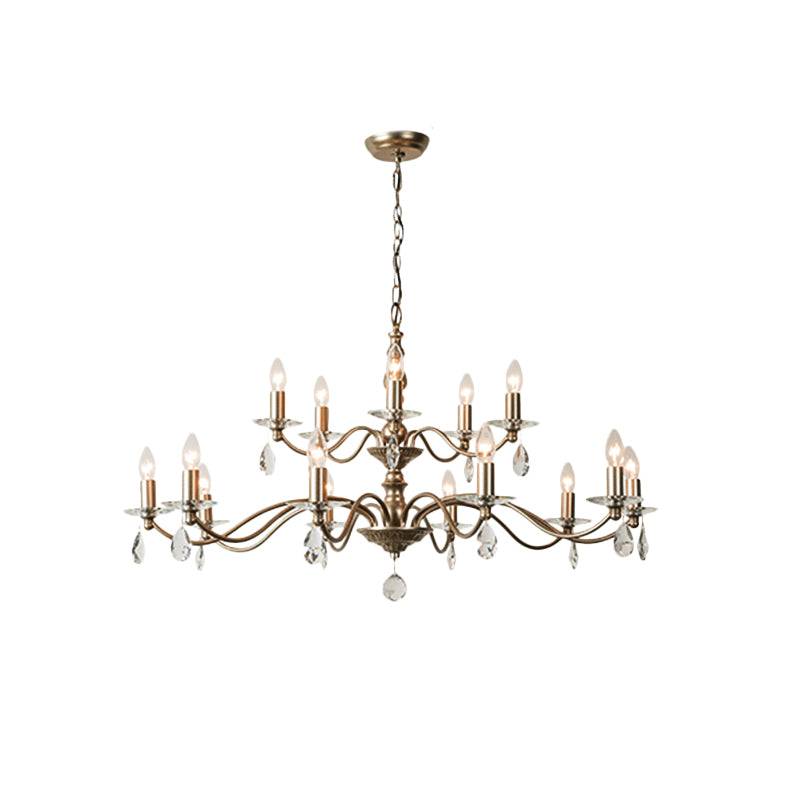 9/12/15 Lights Ceiling Light Country Candle Metal Hanging Chandelier in Champagne for Dining Room with Crystal Drop Clearhalo 'Ceiling Lights' 'Chandeliers' Lighting' options 229649