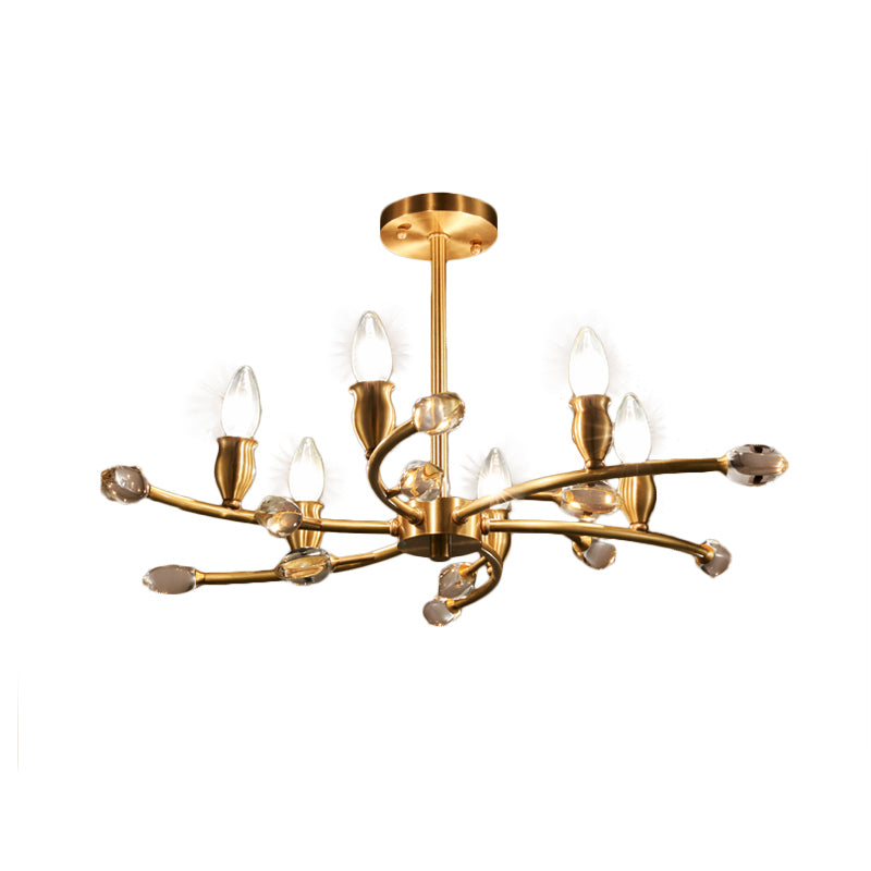 Gold Exposed Bulb Pendant Lighting Rustic Metal 6 Lights Bedroom Room Chandelier Hanging Light Fixture Clearhalo 'Ceiling Lights' 'Chandeliers' Lighting' options 229658