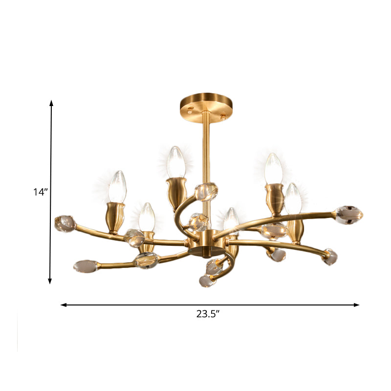 Gold Exposed Bulb Pendant Lighting Rustic Metal 6 Lights Bedroom Room Chandelier Hanging Light Fixture Clearhalo 'Ceiling Lights' 'Chandeliers' Lighting' options 229659