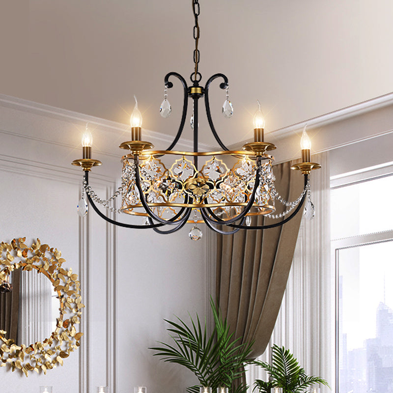 Metal Curved Arm Hanging Chandelier Country 9 Lights Dining Room Pendant Light in Gold Clearhalo 'Ceiling Lights' 'Chandeliers' Lighting' options 229661