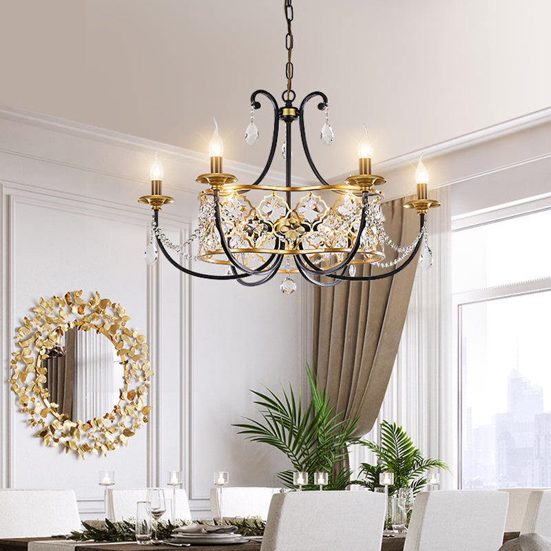 Metal Curved Arm Hanging Chandelier Country 9 Lights Dining Room Pendant Light in Gold Clearhalo 'Ceiling Lights' 'Chandeliers' Lighting' options 229662