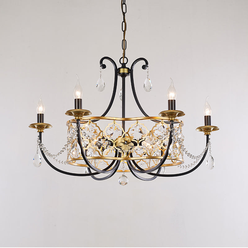 Metal Curved Arm Hanging Chandelier Country 9 Lights Dining Room Pendant Light in Gold Clearhalo 'Ceiling Lights' 'Chandeliers' Lighting' options 229663