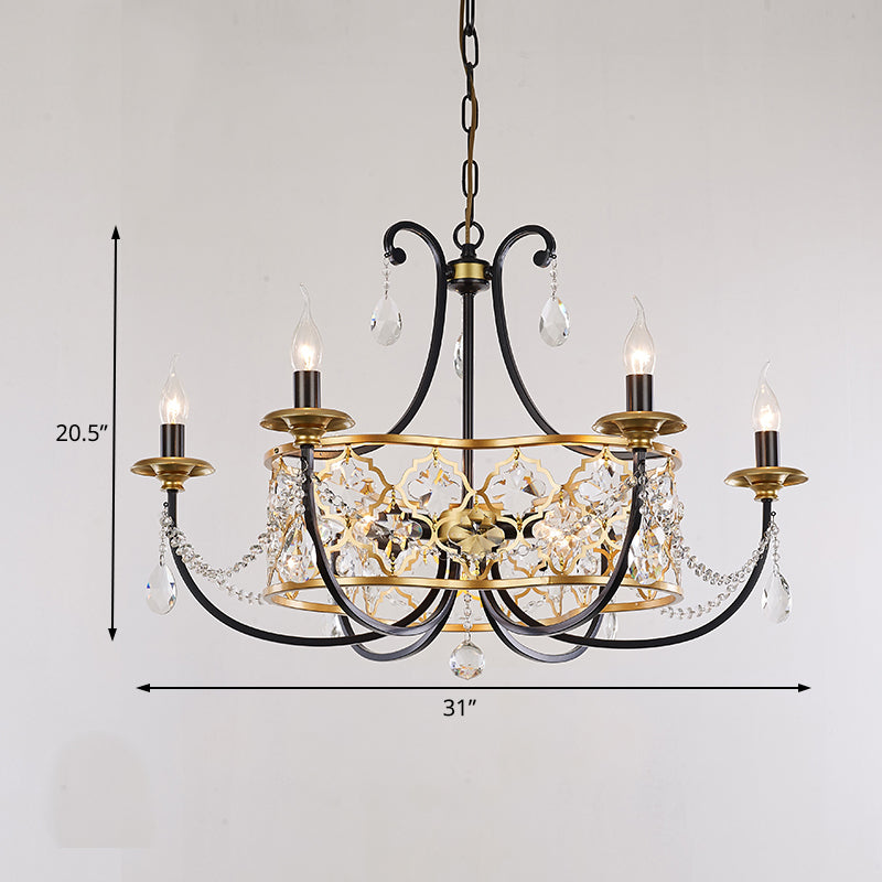 Metal Curved Arm Hanging Chandelier Country 9 Lights Dining Room Pendant Light in Gold Clearhalo 'Ceiling Lights' 'Chandeliers' Lighting' options 229664