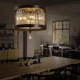 4 Lights Metal Hanging Chandelier Country Black Round Living Room Pendant Light Fixture with Crystal Block Clearhalo 'Ceiling Lights' 'Chandeliers' Lighting' options 229679