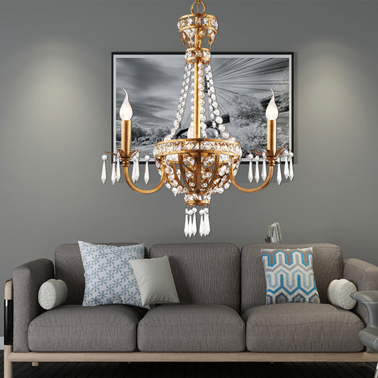 Candle Crystal Chandelier Lamp Country 3 Lights Dining Room Pendant Lighting in Gold Clearhalo 'Ceiling Lights' 'Chandeliers' Lighting' options 229690