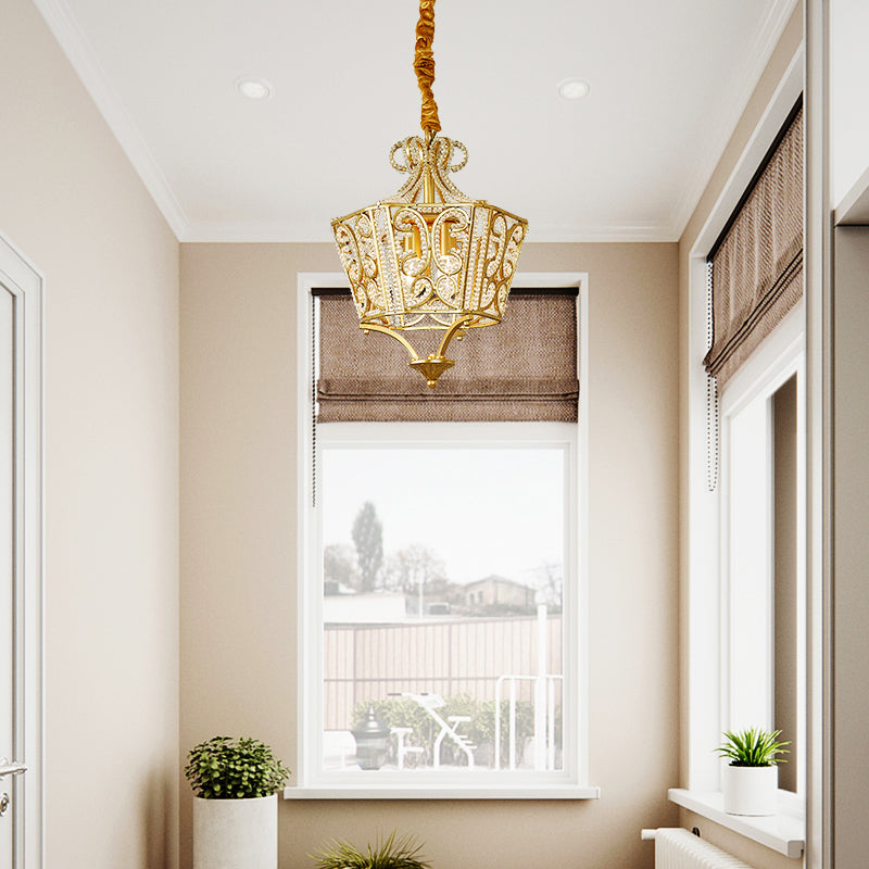 Lantern Crystal Chandelier Lighting Rustic 2 Lights Bedroom Pendant Lighting in Gold Clearhalo 'Ceiling Lights' 'Chandeliers' Lighting' options 229693