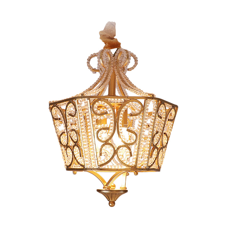 Lantern Crystal Chandelier Lighting Rustic 2 Lights Bedroom Pendant Lighting in Gold Clearhalo 'Ceiling Lights' 'Chandeliers' Lighting' options 229695