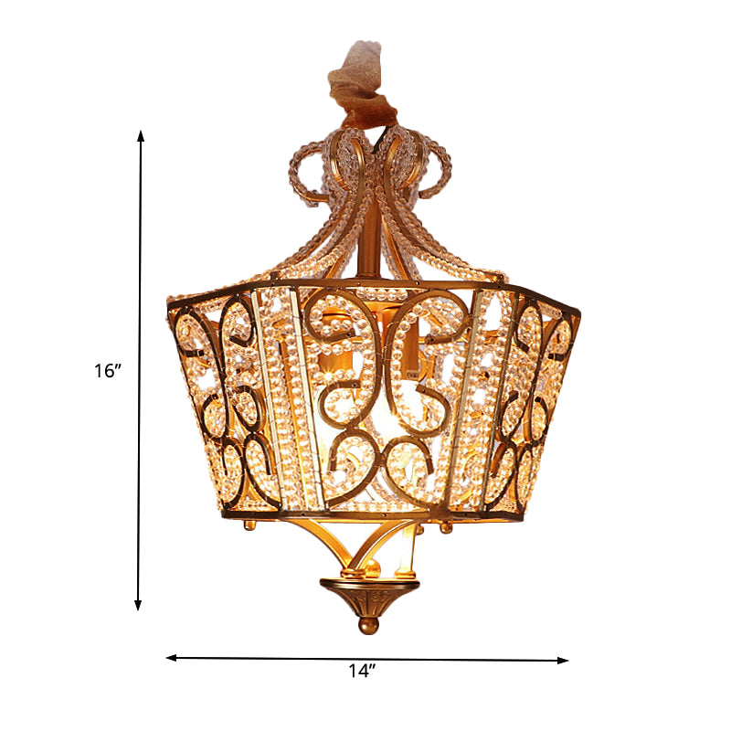 Lantern Crystal Chandelier Lighting Rustic 2 Lights Bedroom Pendant Lighting in Gold Clearhalo 'Ceiling Lights' 'Chandeliers' Lighting' options 229696