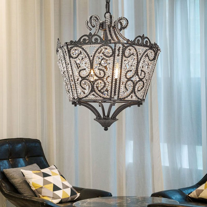 Lantern Bedroom Pendant Chandelier Country Crystal 4 Lights Black Hanging Fixture Clearhalo 'Ceiling Lights' 'Chandeliers' Lighting' options 229698