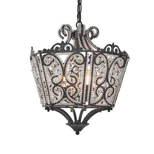Lantern Bedroom Pendant Chandelier Country Crystal 4 Lights Black Hanging Fixture Clearhalo 'Ceiling Lights' 'Chandeliers' Lighting' options 229699