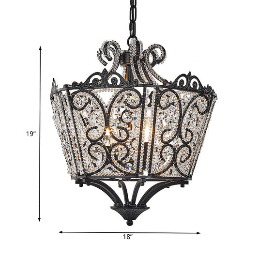 Lantern Bedroom Pendant Chandelier Country Crystal 4 Lights Black Hanging Fixture Clearhalo 'Ceiling Lights' 'Chandeliers' Lighting' options 229700