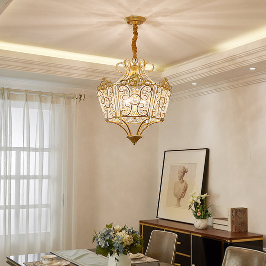 Gold 5 Lights Chandelier Light Fixture Country Crystal Wire Frame Pendant Lamp for Bedroom Clearhalo 'Ceiling Lights' 'Chandeliers' Lighting' options 229702