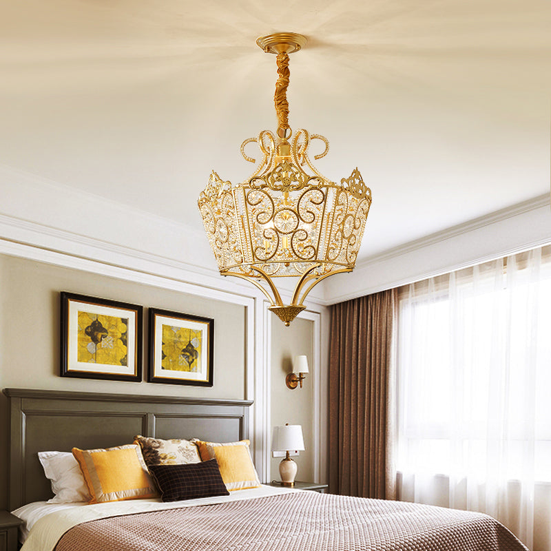 Gold 5 Lights Chandelier Light Fixture Country Crystal Wire Frame Pendant Lamp for Bedroom Clearhalo 'Ceiling Lights' 'Chandeliers' Lighting' options 229703