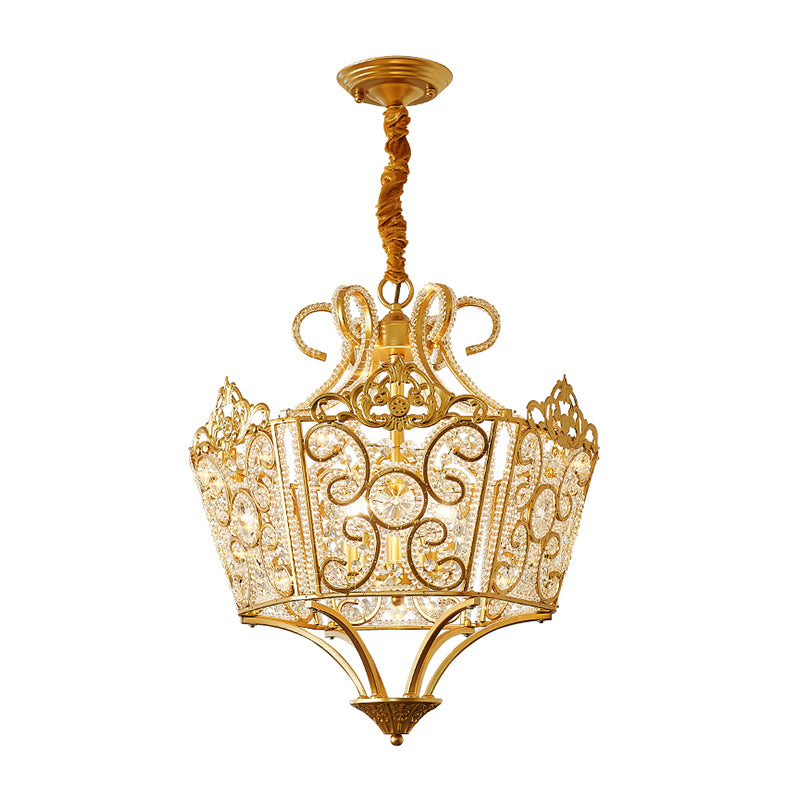 Gold 5 Lights Chandelier Light Fixture Country Crystal Wire Frame Pendant Lamp for Bedroom Clearhalo 'Ceiling Lights' 'Chandeliers' Lighting' options 229704