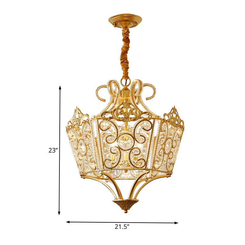 Gold 5 Lights Chandelier Light Fixture Country Crystal Wire Frame Pendant Lamp for Bedroom Clearhalo 'Ceiling Lights' 'Chandeliers' Lighting' options 229705