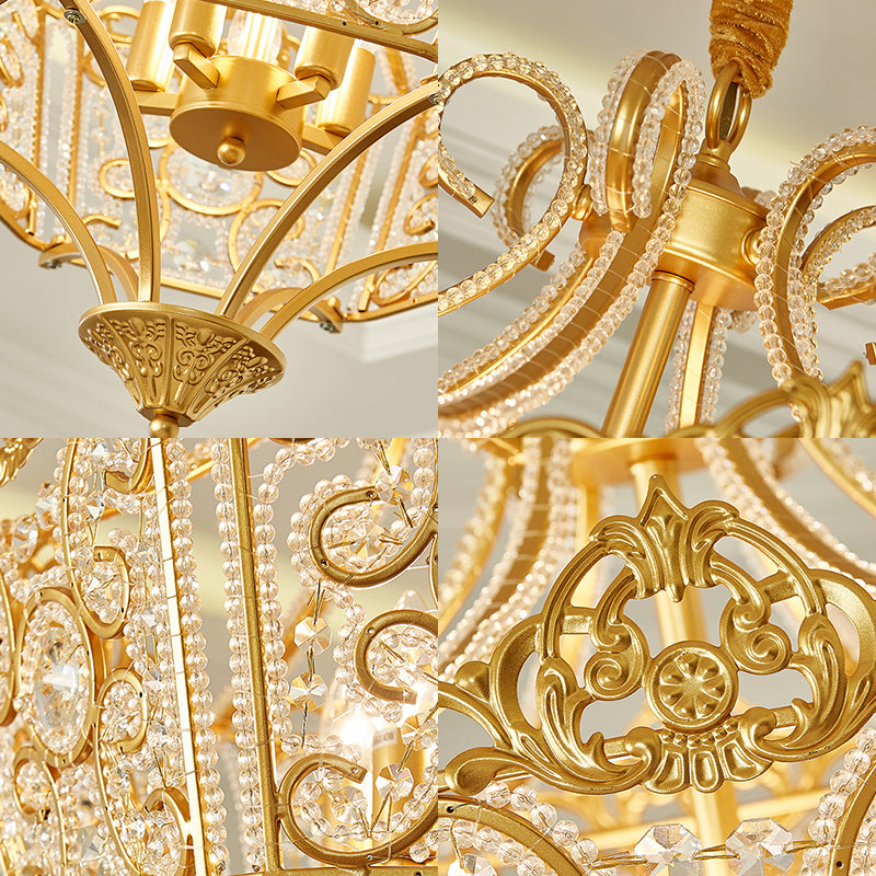 Gold 5 Lights Chandelier Light Fixture Country Crystal Wire Frame Pendant Lamp for Bedroom Clearhalo 'Ceiling Lights' 'Chandeliers' Lighting' options 229706