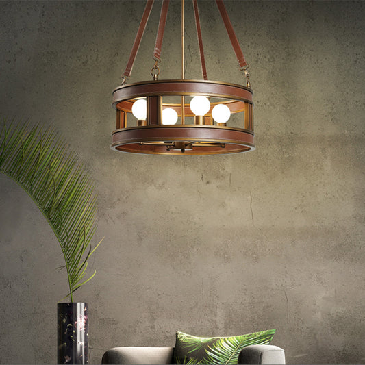Brown Round Chandelier Lamp Country Style Metal 4 Lights Living Room Hanging Fixture Clearhalo 'Ceiling Lights' 'Chandeliers' Lighting' options 229713