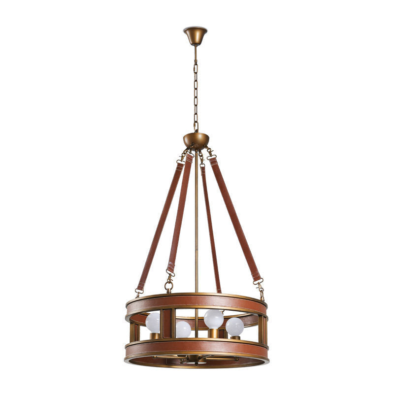 Brown Round Chandelier Lamp Country Style Metal 4 Lights Living Room Hanging Fixture Clearhalo 'Ceiling Lights' 'Chandeliers' Lighting' options 229714