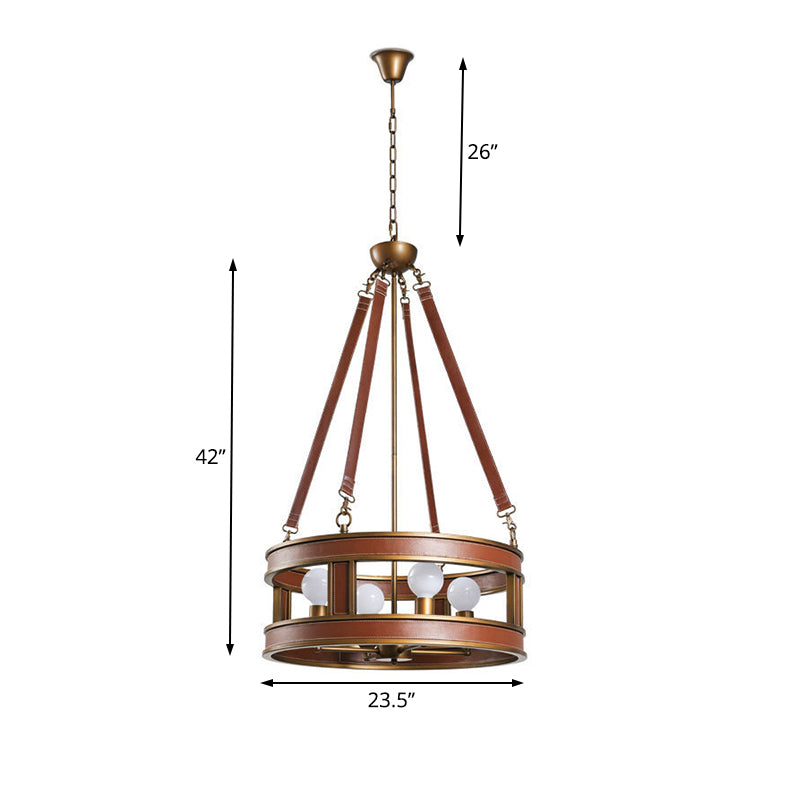 Brown Round Chandelier Lamp Country Style Metal 4 Lights Living Room Hanging Fixture Clearhalo 'Ceiling Lights' 'Chandeliers' Lighting' options 229715