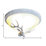 3 Light Domed Flush Mount Lamp Countryside White Glass Ceiling Mounted Fixture for Bedroom with Elk Decoration Clearhalo 'Ceiling Lights' 'Close To Ceiling Lights' 'Close to ceiling' 'Flush mount' Lighting' 229720