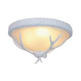 Bowl Frosted Glass Flush Fixture Country Style 3 Light Living Room Flush Lamp in White with Elk Pattern Clearhalo 'Ceiling Lights' 'Close To Ceiling Lights' 'Close to ceiling' 'Flush mount' Lighting' 229723