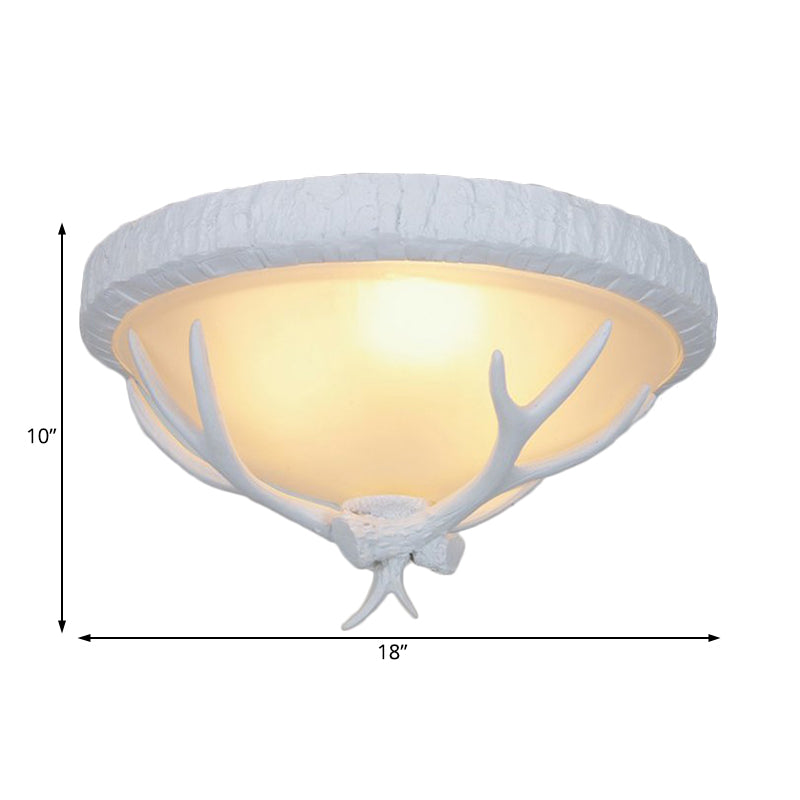 Bowl Frosted Glass Flush Fixture Country Style 3 Light Living Room Flush Lamp in White with Elk Pattern Clearhalo 'Ceiling Lights' 'Close To Ceiling Lights' 'Close to ceiling' 'Flush mount' Lighting' 229724