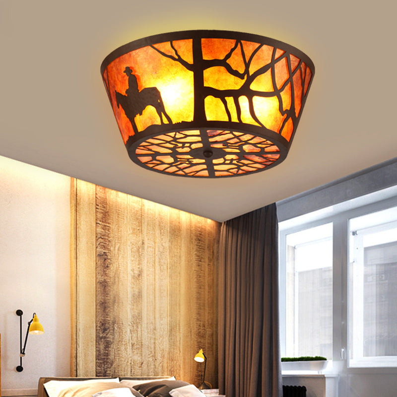 3 Lights Flushmount Lighting Country Round Marble Flush Ceiling Light in Brown with Bear/Horse Pattern Clearhalo 'Ceiling Lights' 'Close To Ceiling Lights' 'Close to ceiling' 'Flush mount' Lighting' 229726