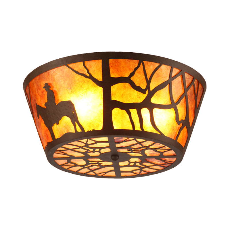 3 Lights Flushmount Lighting Country Round Marble Flush Ceiling Light in Brown with Bear/Horse Pattern Clearhalo 'Ceiling Lights' 'Close To Ceiling Lights' 'Close to ceiling' 'Flush mount' Lighting' 229727