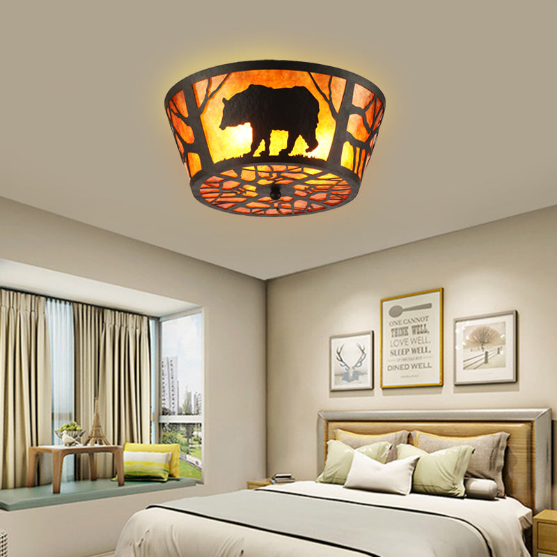 3 Lights Flushmount Lighting Country Round Marble Flush Ceiling Light in Brown with Bear/Horse Pattern Clearhalo 'Ceiling Lights' 'Close To Ceiling Lights' 'Close to ceiling' 'Flush mount' Lighting' 229729