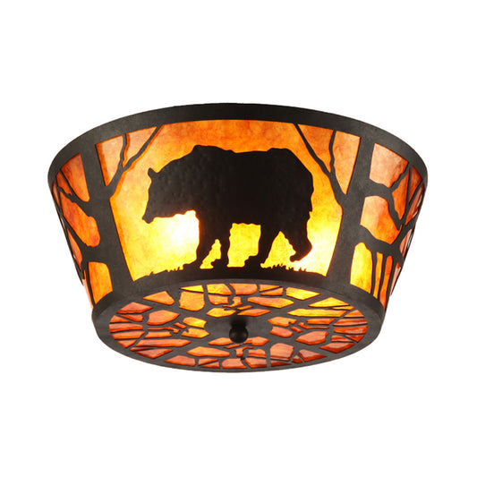 3 Lights Flushmount Lighting Country Round Marble Flush Ceiling Light in Brown with Bear/Horse Pattern Clearhalo 'Ceiling Lights' 'Close To Ceiling Lights' 'Close to ceiling' 'Flush mount' Lighting' 229730