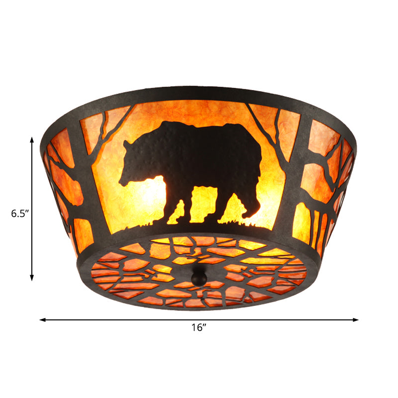 3 Lights Flushmount Lighting Country Round Marble Flush Ceiling Light in Brown with Bear/Horse Pattern Clearhalo 'Ceiling Lights' 'Close To Ceiling Lights' 'Close to ceiling' 'Flush mount' Lighting' 229731