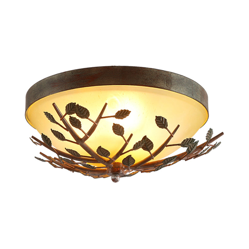 3-Light Bedroom Flush Lighting Country Brown Flush Mount with Dome Frosted Glass Shade Clearhalo 'Ceiling Lights' 'Close To Ceiling Lights' 'Close to ceiling' 'Flush mount' Lighting' 229755