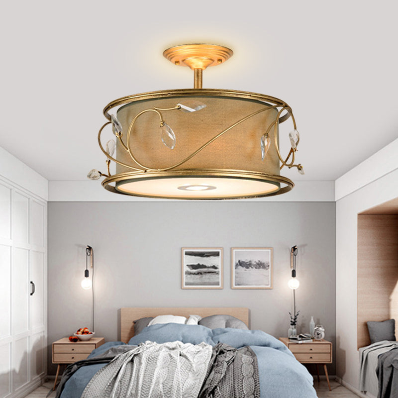 16"/19.5" W Green/Army Green Round Semi Flush Mount Country Fabric 3 Bulbs Living Room Semi Flush Ceiling Light Green 19.5" Clearhalo 'Ceiling Lights' 'Close To Ceiling Lights' 'Close to ceiling' 'Semi-flushmount' Lighting' 229778