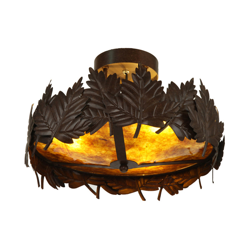 Maple Leaf Metal Semi Flush Light Rustic 3-Light Living Room Ceiling Mounted Fixture in Bronze Clearhalo 'Ceiling Lights' 'Close To Ceiling Lights' 'Close to ceiling' 'Semi-flushmount' Lighting' 229790