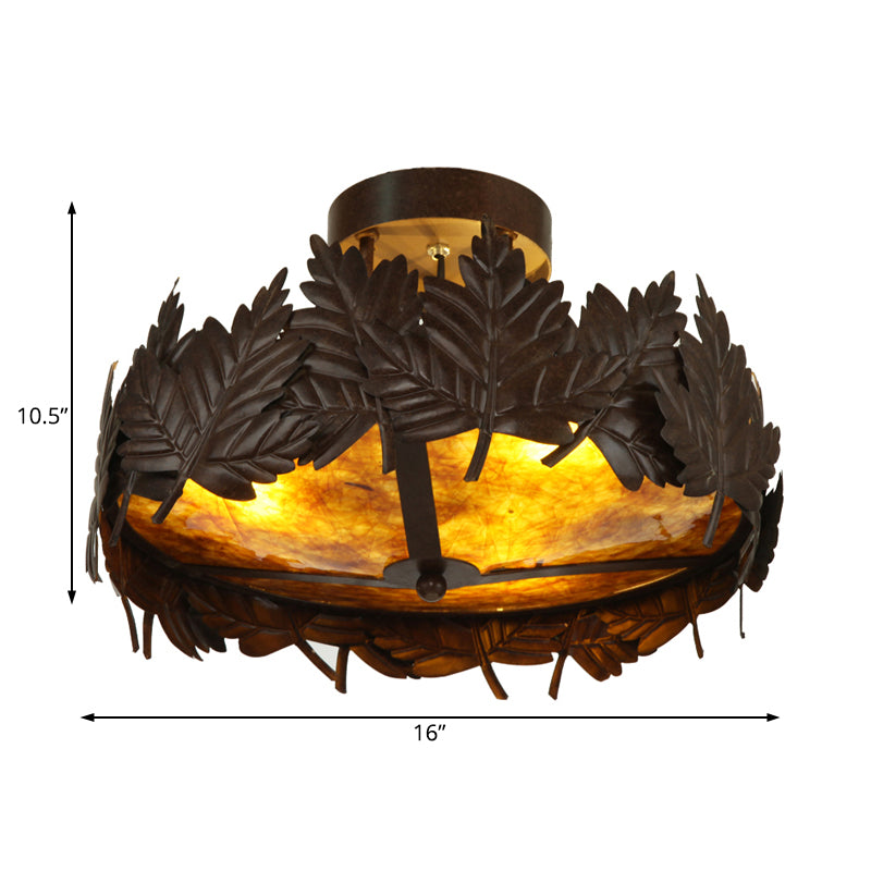 Maple Leaf Metal Semi Flush Light Rustic 3-Light Living Room Ceiling Mounted Fixture in Bronze Clearhalo 'Ceiling Lights' 'Close To Ceiling Lights' 'Close to ceiling' 'Semi-flushmount' Lighting' 229791