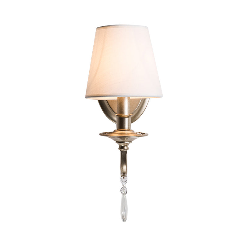 Tapered Bedroom Wall Light Fixture Rustic Metal and Fabric 1/2 Light Gold Sconce Lamp Clearhalo 'Wall Lamps & Sconces' 'Wall Lights' Lighting' 229813