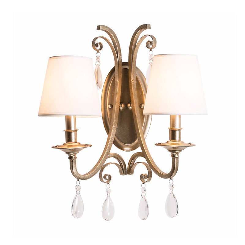 Tapered Bedroom Wall Light Fixture Rustic Metal and Fabric 1/2 Light Gold Sconce Lamp Clearhalo 'Wall Lamps & Sconces' 'Wall Lights' Lighting' 229817