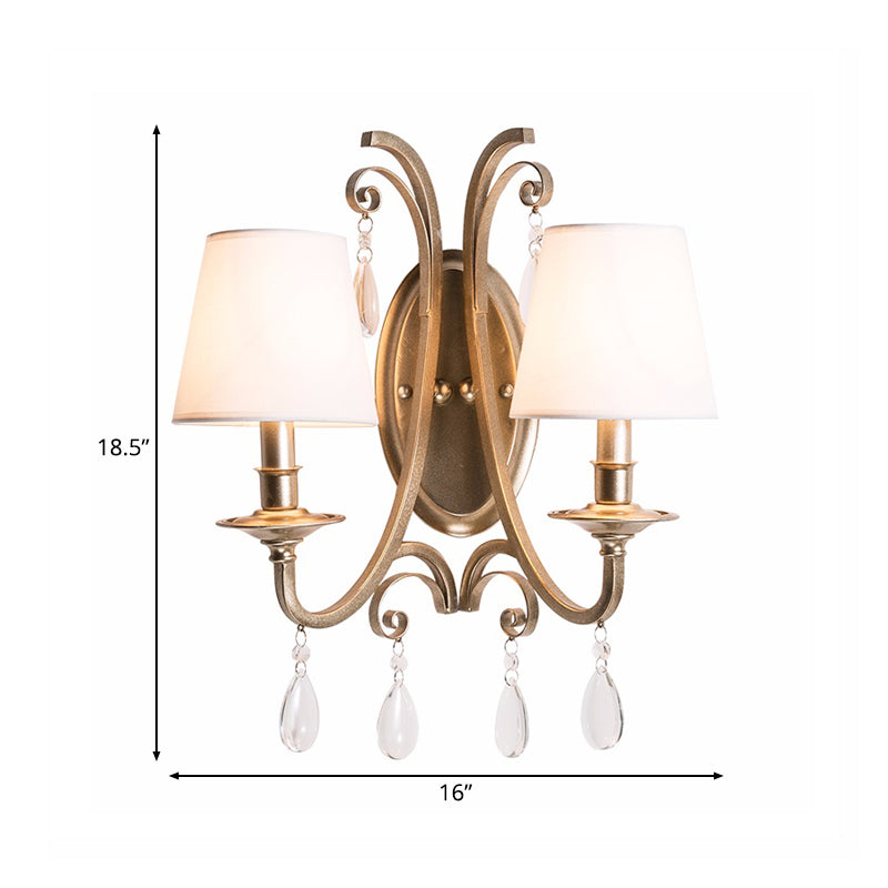 Tapered Bedroom Wall Light Fixture Rustic Metal and Fabric 1/2 Light Gold Sconce Lamp Clearhalo 'Wall Lamps & Sconces' 'Wall Lights' Lighting' 229818