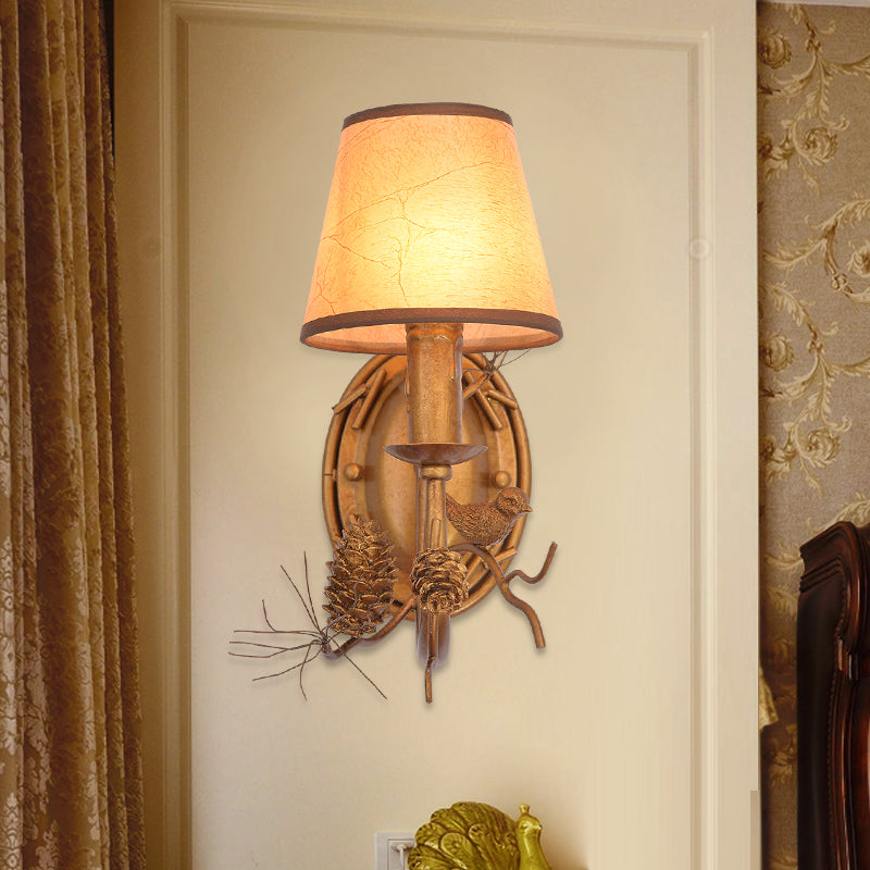 Metal Cone Sconce Lighting Vintage 1 Light Indoor Wall Mounted Lamp in Bronze with Bird Accent Bronze Clearhalo 'Wall Lamps & Sconces' 'Wall Lights' Lighting' 229825