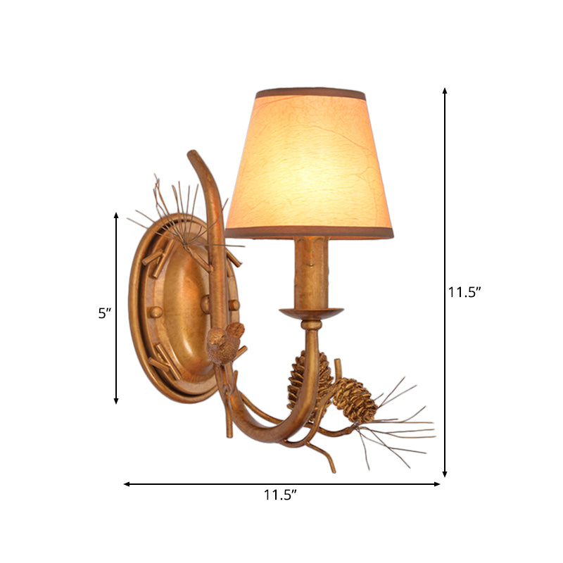 Metal Cone Sconce Lighting Vintage 1 Light Indoor Wall Mounted Lamp in Bronze with Bird Accent Clearhalo 'Wall Lamps & Sconces' 'Wall Lights' Lighting' 229828